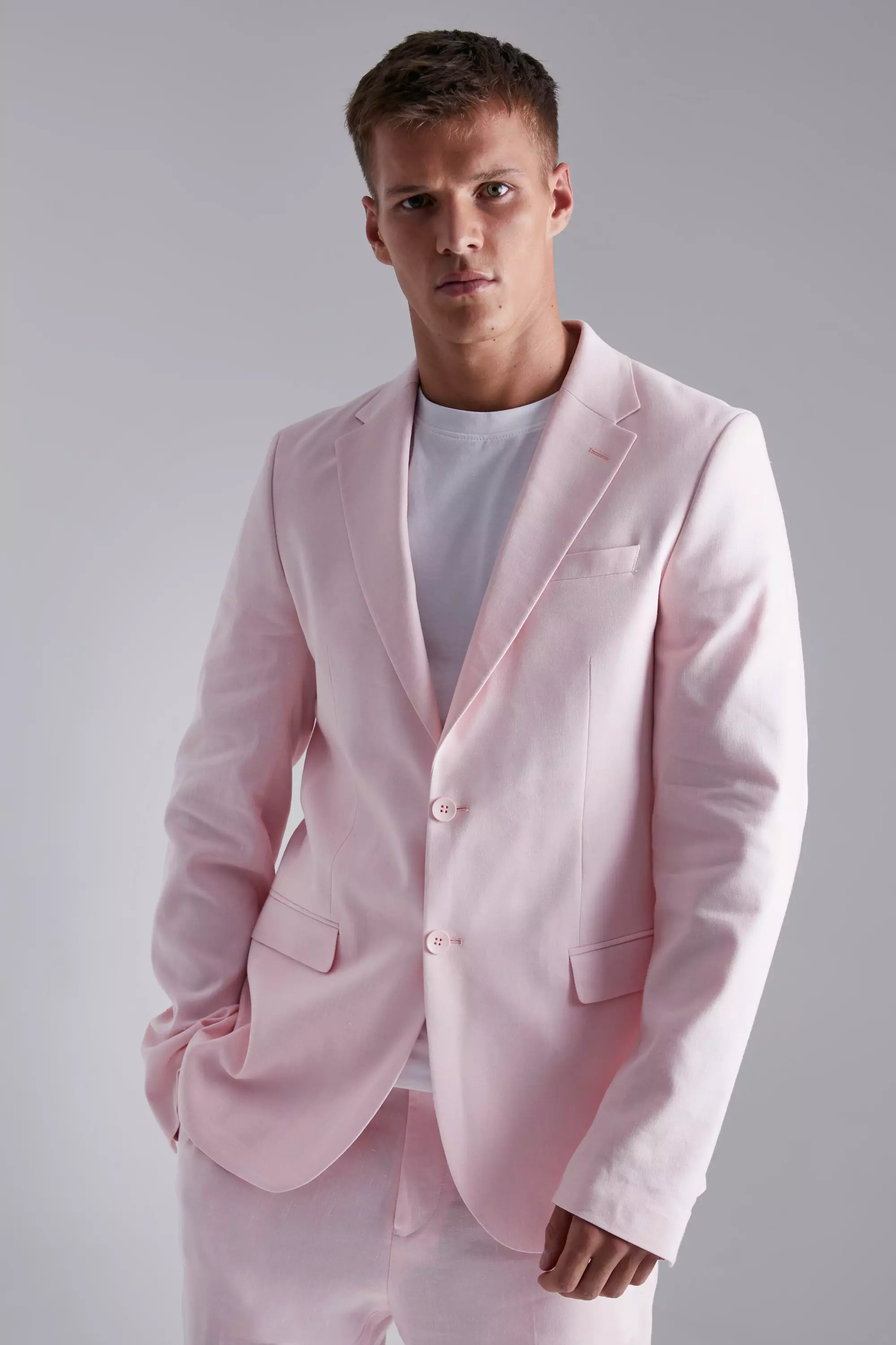 Tall Single Breasted Slim Linen Suit Jacket boohooMAN USA